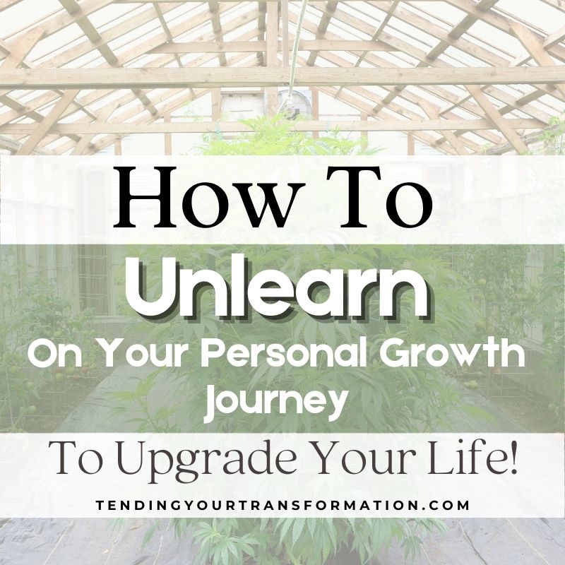 Image with text, "How To Unlearn On Your Personal Growth Journey to Upgrade your life! Tendingyourtransformation.vom"